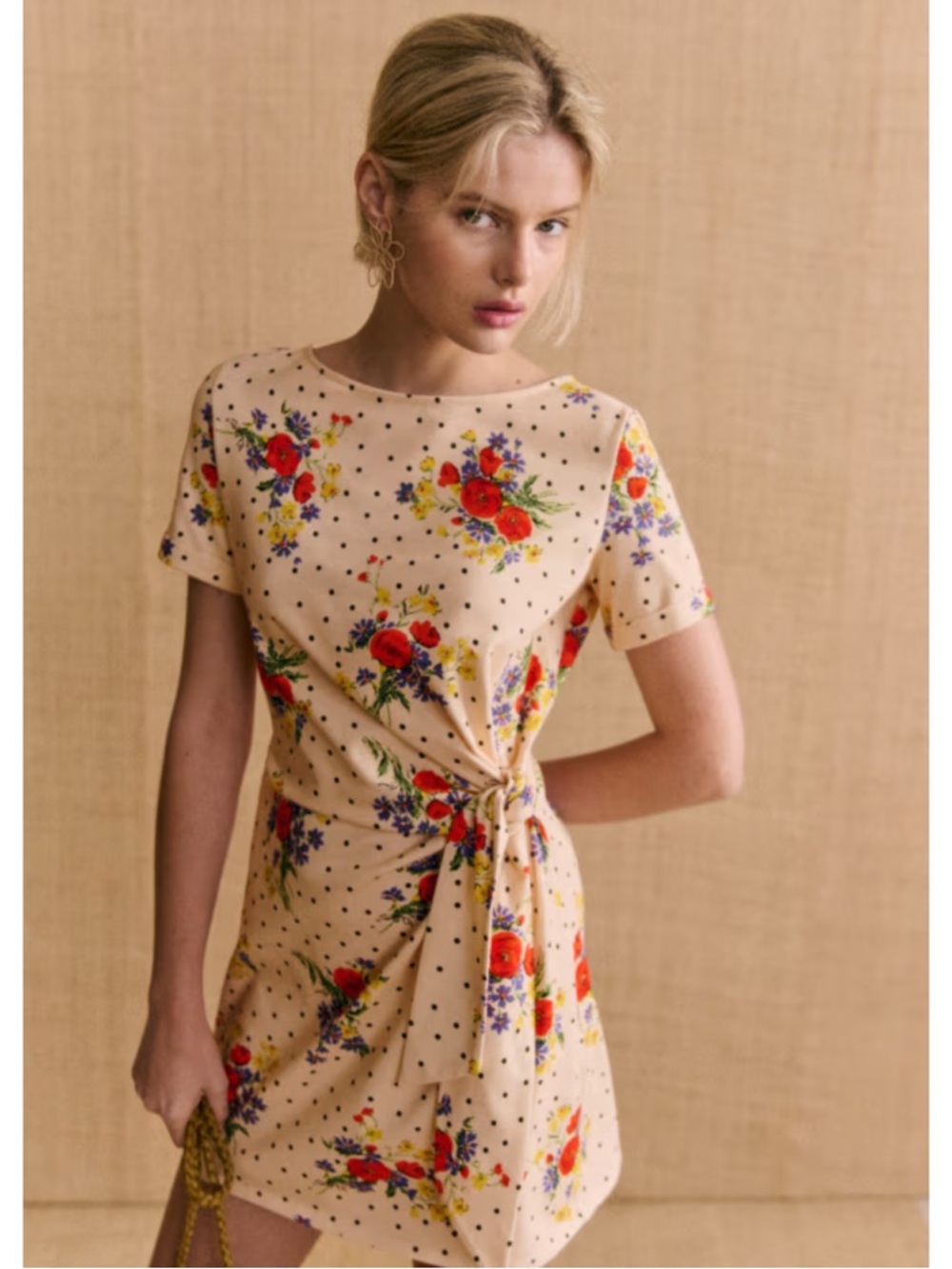 Sezane Cream short Pippa Dress with Red Floral Print NWT - Picture 9 of 15